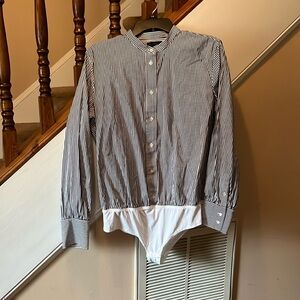 J. Crew Black and White Striped Women’s Long Sleeve Button Down Bodysuit